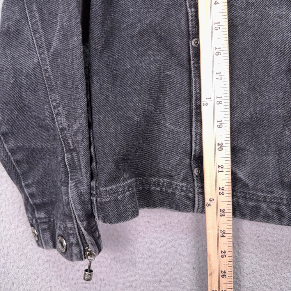 Harley-Davidson Jacket Womens L Faded Black Denim Zip Biker Winged Logo Rugged - Picture 6 of 9